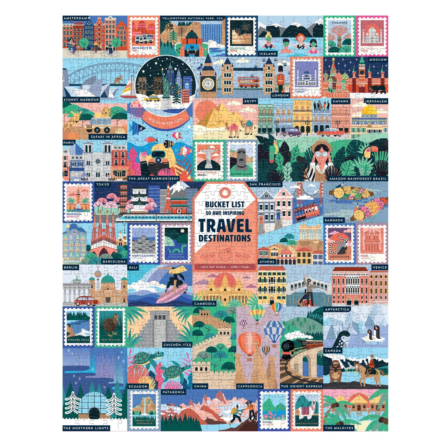 50 Awe-Inspiring Travel Destinations Bucket List 1000 Piece Jigsaw Puzzle