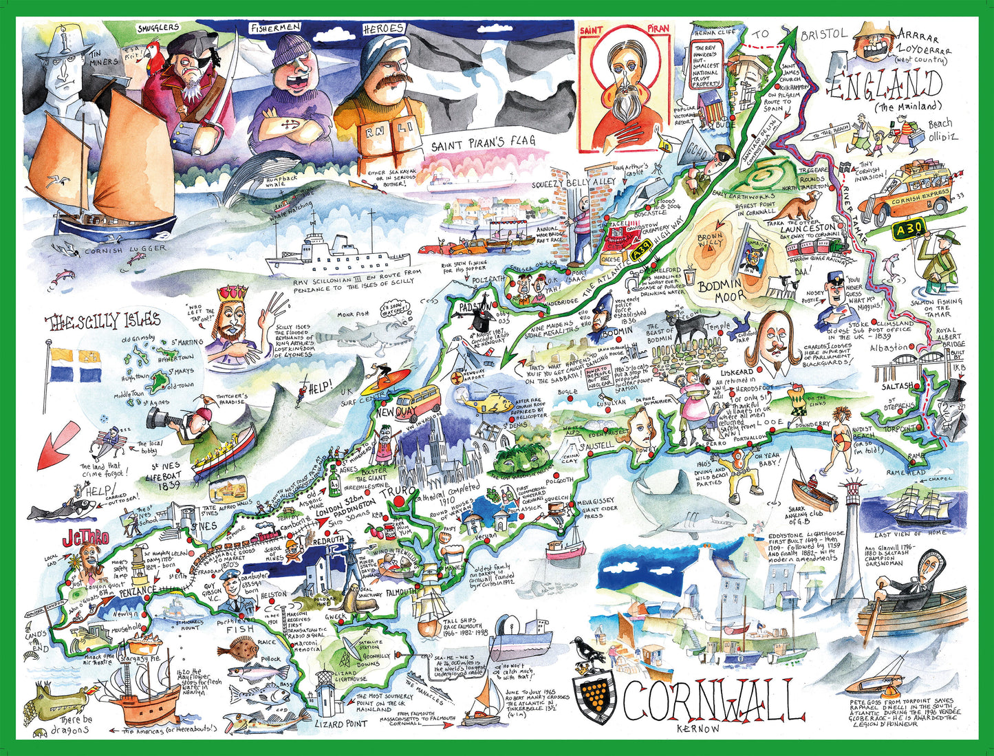 Map of Cornwall - Tim Bulmer 1000 Piece Jigsaw Puzzle