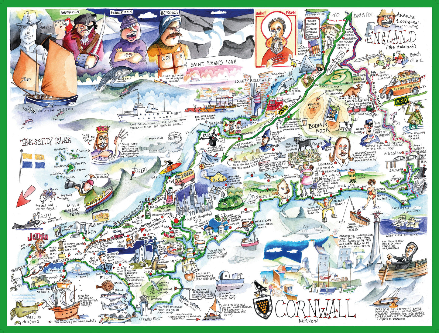 Tim Bulmer's Cornwall Map Jigsaw and Tea Towel Gift Bundle