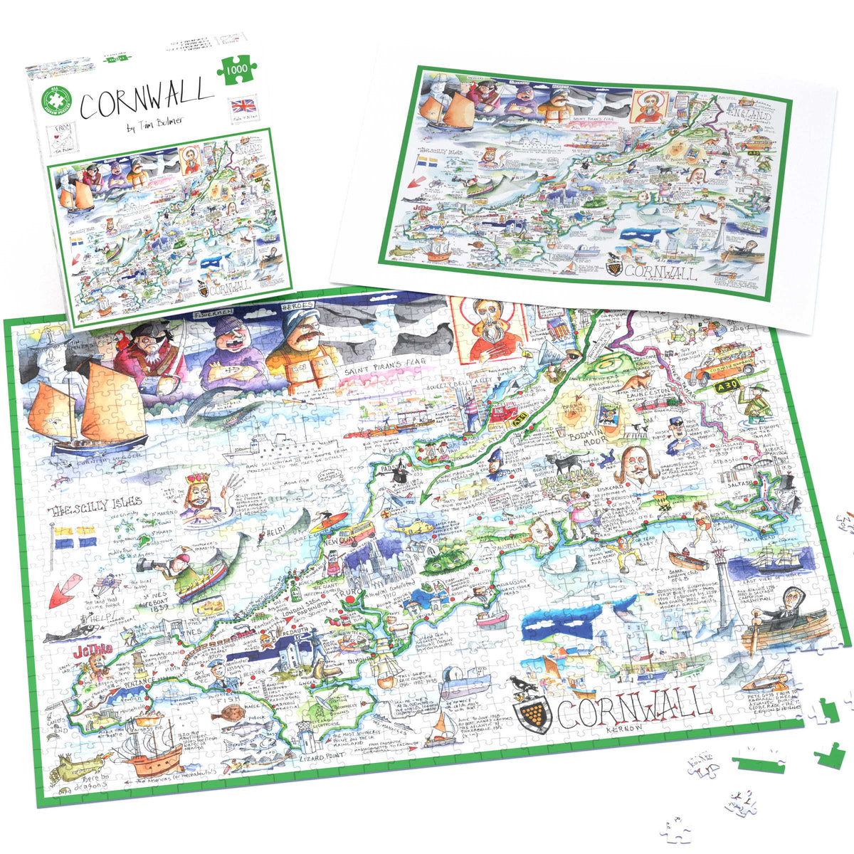 Map of Cornwall - Tim Bulmer 1000 Piece Jigsaw Puzzle