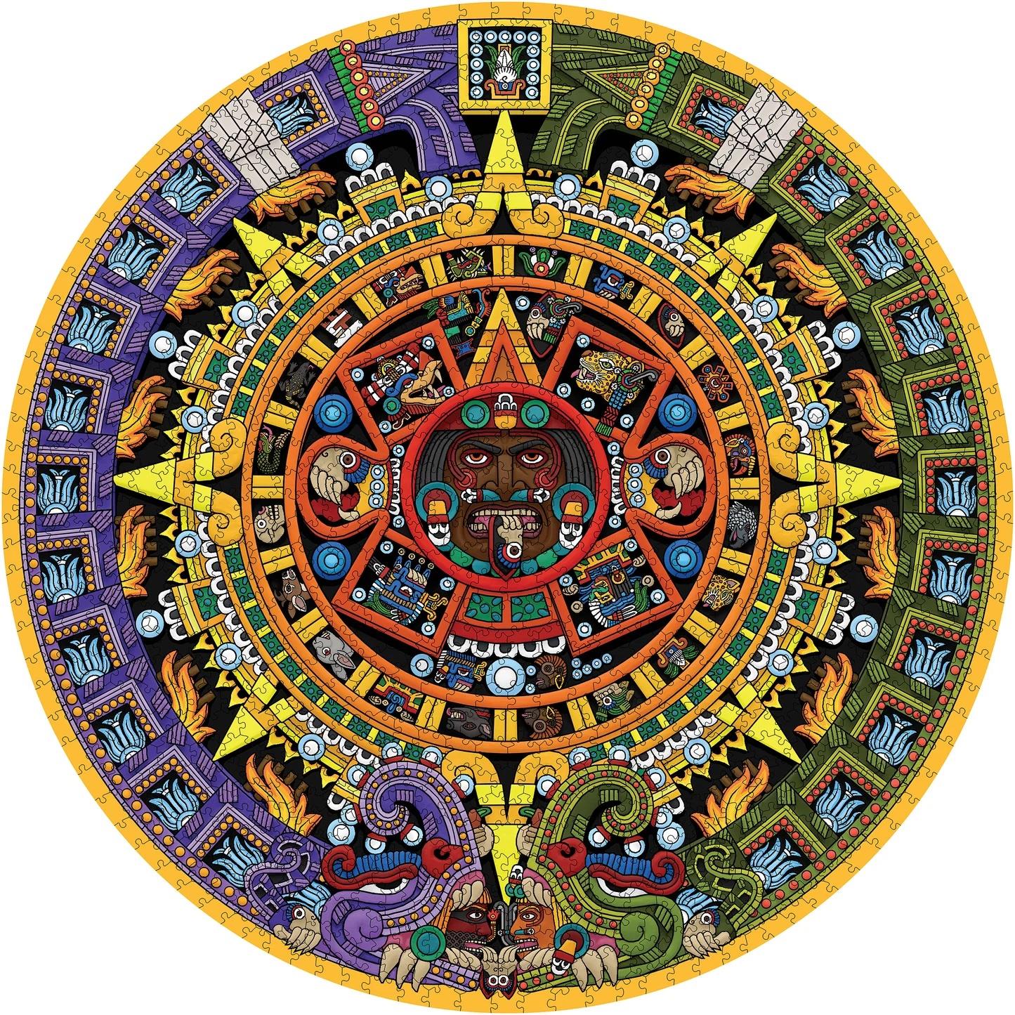 Michael Angulo: Aztec Sun Stone 1000 Piece Circular Jigsaw Puzzle