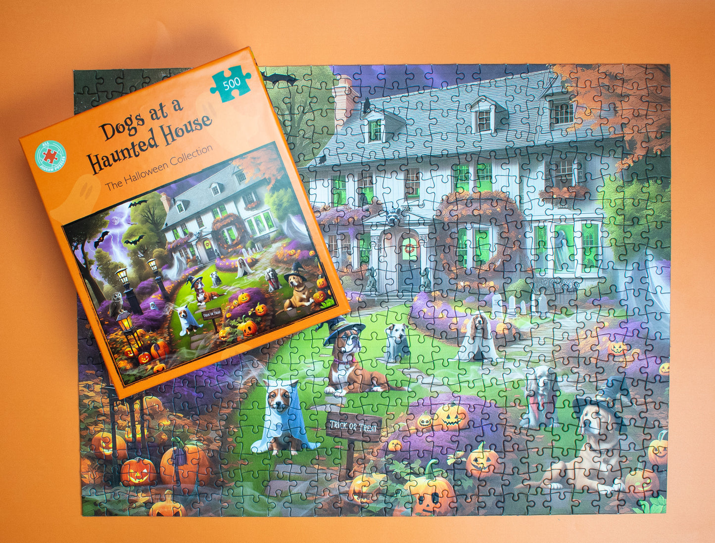 Dogs at a Haunted House 1000 or 500 Piece Jigsaw Puzzle