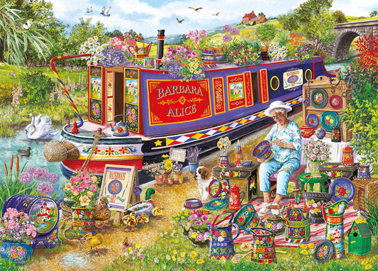 Canal Boat Blooms 1000 Piece Jigsaw Puzzle