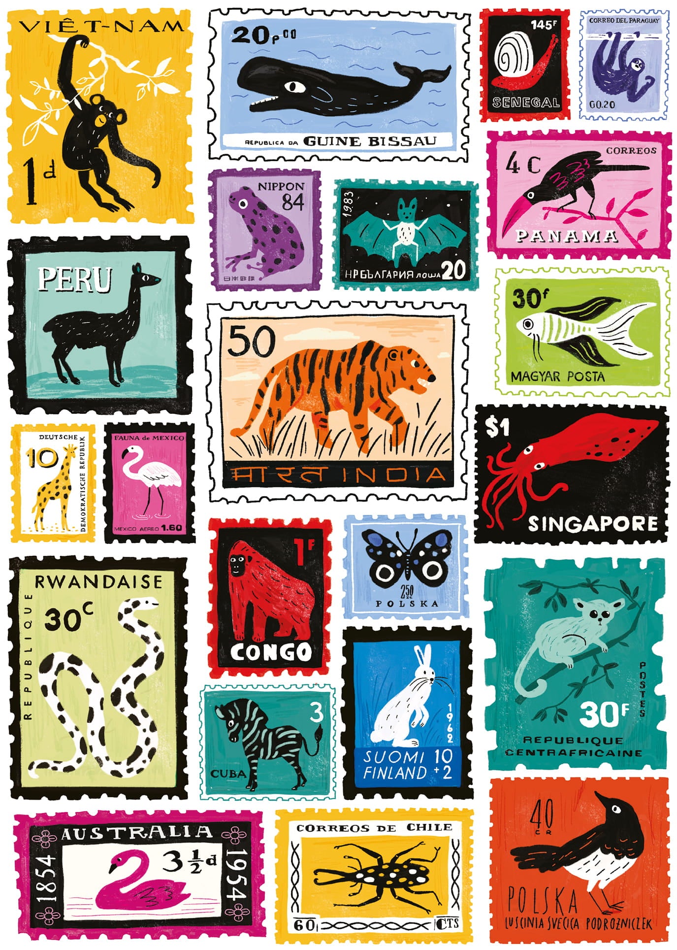 Animal Stamps 1000 Piece Jigsaw Puzzle