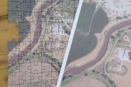 "My Hometown" Personalized Map Jigsaw Puzzle (USA Aerial & USGS)