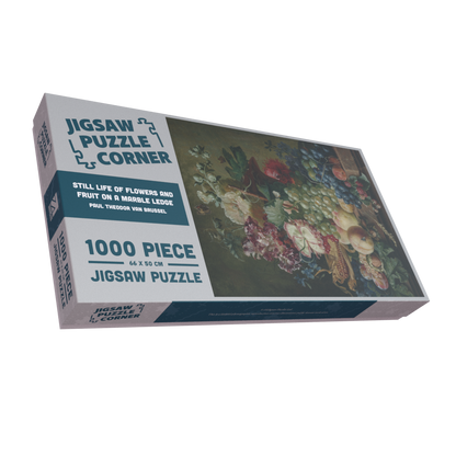 Still Life of Flowers and Fruit on a Marble Ledge by Paul Theodor Van Brussel 1000 or 500 Piece Jigsaw Puzzle