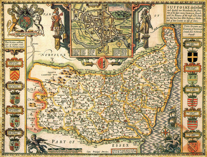 Suffolk Historical Map 1000 Piece Jigsaw Puzzle (1610)