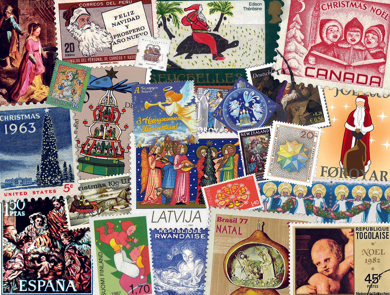 Christmas Stamps from Around the World 1000 Piece Jigsaw Puzzle