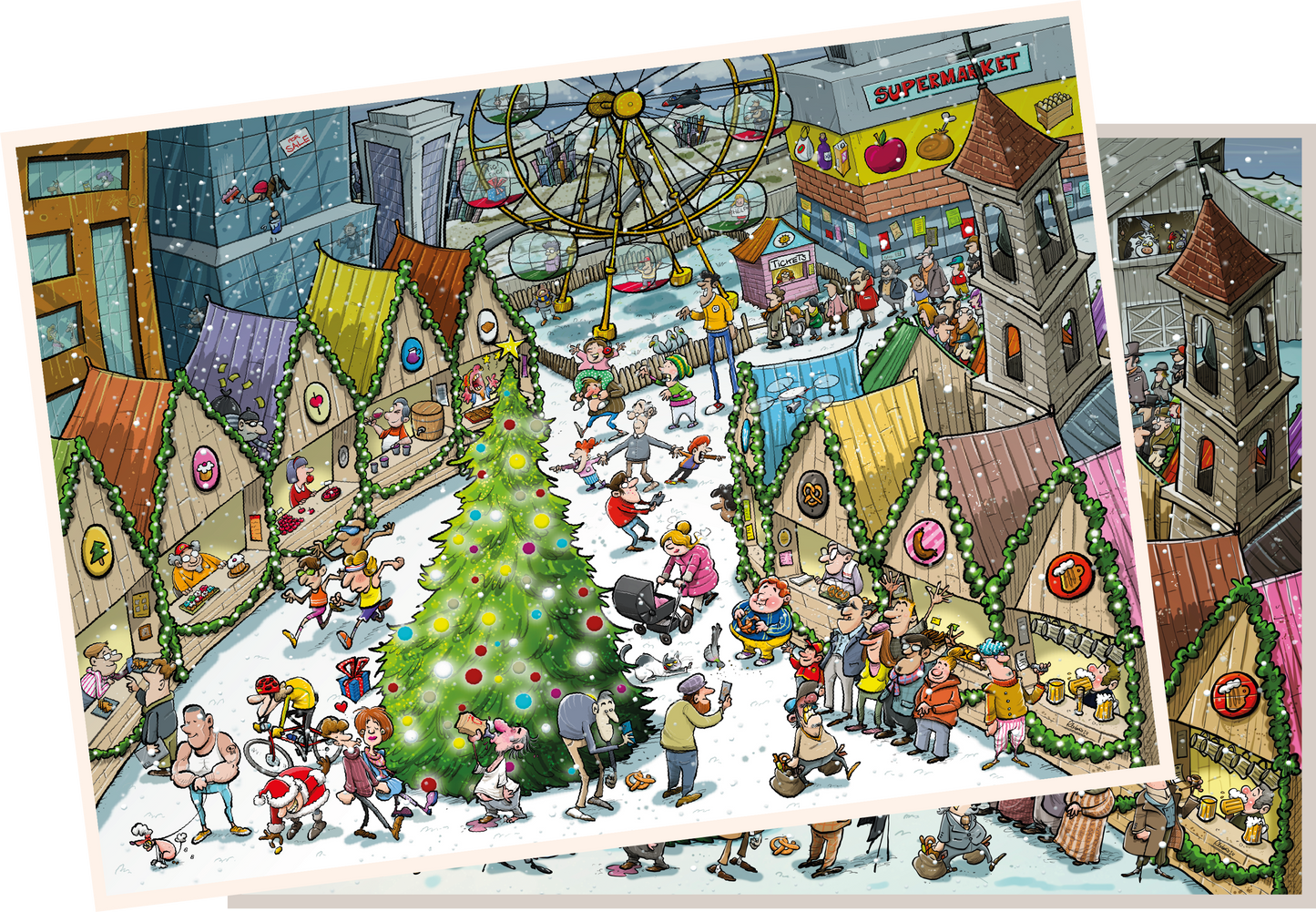 Djigsaw Vu at the Christmas Market 2 x 1000 Piece Jigsaw Puzzles