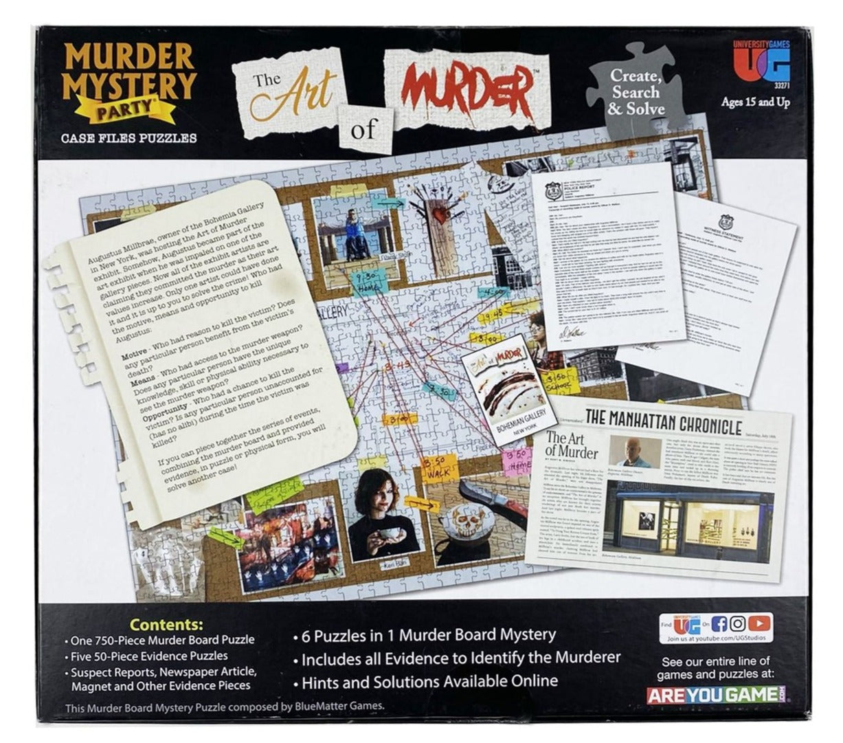The Art Of Murder Jigsaw Puzzle Board Mystery box back